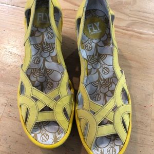 Fly London yellow wedge sandals!